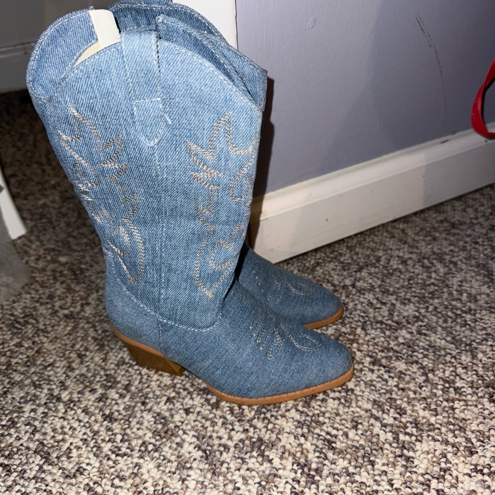 Blue Denim Cowboy Boots